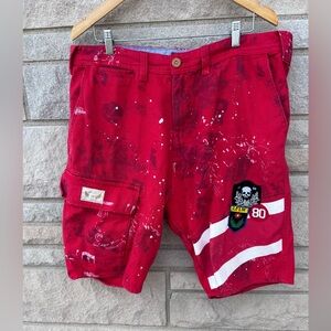 Akoo Shorts Men’s Size 40 Red Graphics Paint Splatter Patches